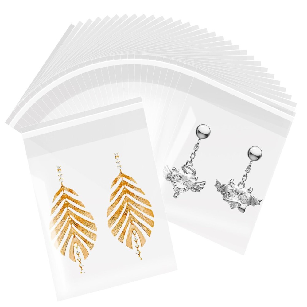 LEOSINDA Cellophane Bags 2x3 Inches Clear Self Adhesive Cellophane Bags Adhesive Resealable Plastic Poly Cellophane Treat Bag for Earrings Candy Jewelry Gifts Decorative Favor