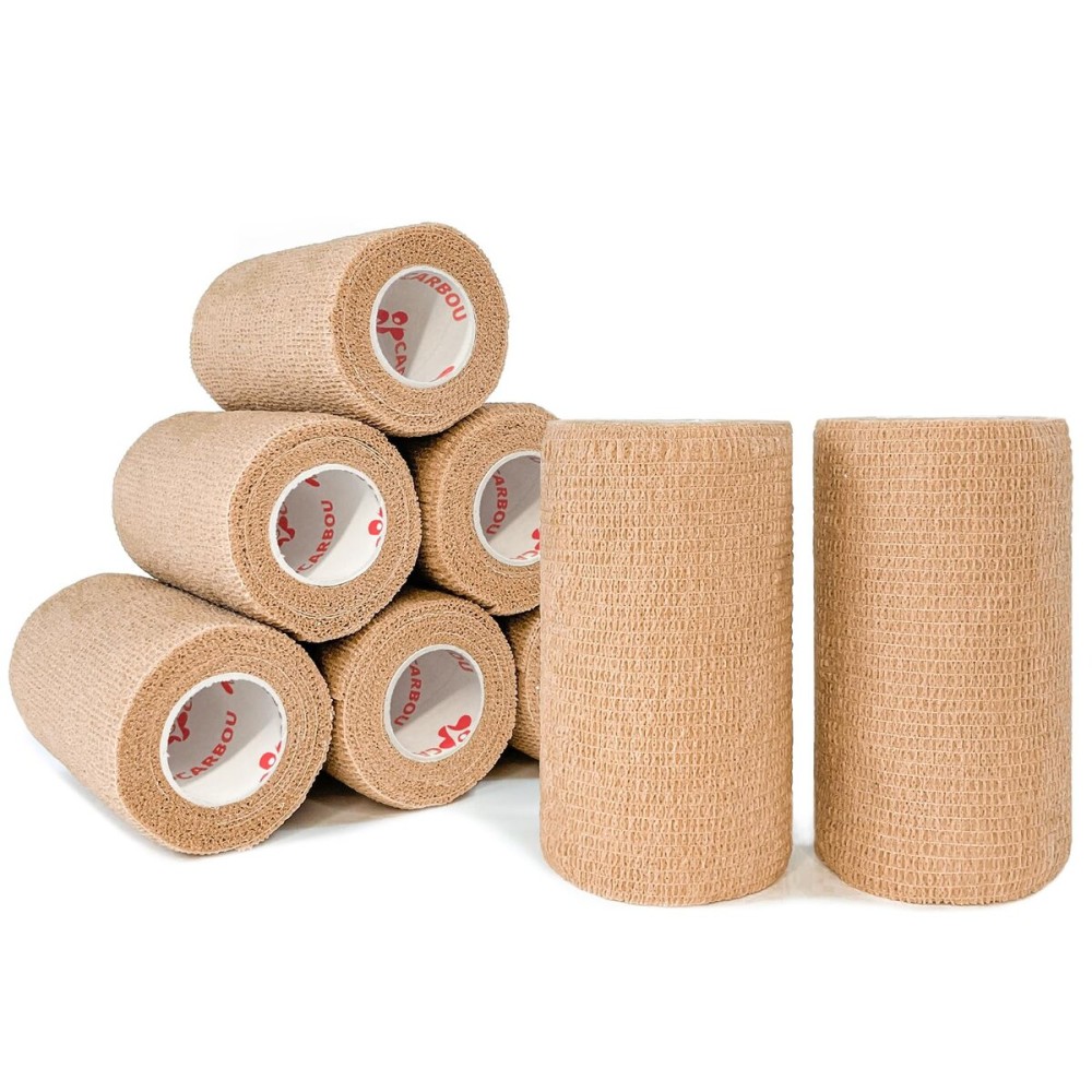 [8 Pack 4 x 5 Yards] Beige-Self Adhesive Cohesive Bandage Wrap, Self Adherant Non-Woven Wrap Rolls, Atheletic Tape for Wrist, Ankle, Hand, Leg, Premium-Grade Medical Stretch Wrap