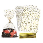 COQOFA 100 Pcs Star Printed 4X6 Gift Wrap Cello Cellophane Treat Bags Party Favor bags Clear Candy Cookie Bags Plastic Poly Goodie Storage Bags with Twist Ties for Bakery,Birthday, Wedding ,Party Decorations (Gold)