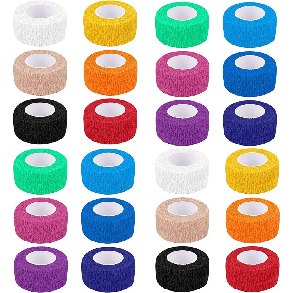 24 Pack Self Adherent Cohesive Wrap Bandages 1 Inches X 5 Yards, First Aid Tape, Elastic Self Adhesive Tape, Athletic, Sports wrap Tape, Bandage Wrap for Sports, Wrist, Ankle (Rainbow Color)