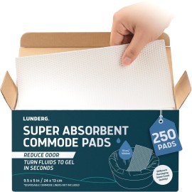 Lunderg Super Absorbent Commode Pads - Medical Grade Value Pack 250 Count - for Disposable Bedside Commode Liners, Adult Chairs, Portable Buckets & Camping Toilet Bags - Unscented