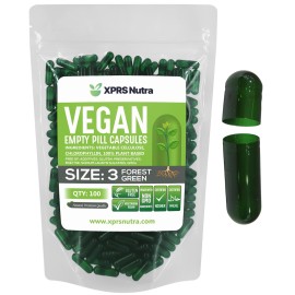 XPRS Nutra Size 3 Empty Capsules - 100 Count Empty Vegan - Vegetarian Empty Pill Capsules - DIY Vegetable Capsule Filling - Veggie Pill Caps (Forest Green)