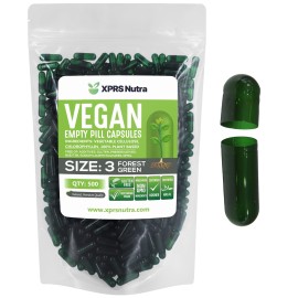 XPRS Nutra Size 3 Empty Capsules - 500 Count Empty Vegan Capsules - Vegetarian Empty Pill - DIY Vegetable Capsule Filling - Veggie Pill Caps (Forest Green)