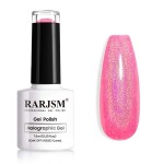 RARJSM Holographic Nail Polish Neon Hot Pink Gel Nail Polish 7.5ML Gorgeous Glossy Hologram NailGel Curing Required Gel Polish Nail Art Manicure Salon DIY at Home