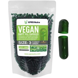 XPRS Nutra Size 3 Empty Capsules - 1000 Count Empty Vegan - Vegetarian Empty Pill Capsules - DIY Vegetable Capsule Filling - Veggie Pill Caps (Forest Green)
