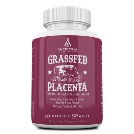 Ancestral Supplements Grass Fed Placenta Supplement with Liver, Contains Postpartum Vitamins for Women Breastfeeding, Promotes Menopause Relief, Stem Cells Support Skin Elasticity, 180 Capsules