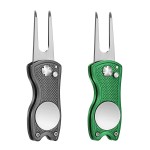 Mile High Life 2 Pieces Golf Divot Repair Tool w Magnetic Golf Ball Marker | All Metal Foldable Divot Tool w Pop-up Button | Golf Club Holder | Golf Accessories for Men (Green,Grey)