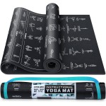 Instructional Yoga Mat with Carrying Strap: Cute Yoga Mat with 75 Illustrated Yoga Poses + 75 EasilyFollowed Stretching Exercises 14 Thick, NonToxic, NonSlip Yoga Mats for Women and Men (Jet