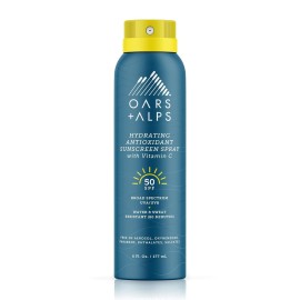 Oars + Alps Sunscreen Spray for Face & Body Spray Sunscreen Infused with Vitamin C & Antioxidants, No White Residue, Water & Sweat Resistant, All Skin Types, Lightweight, Hydrating, SPF 50, 6 Oz, 1pk