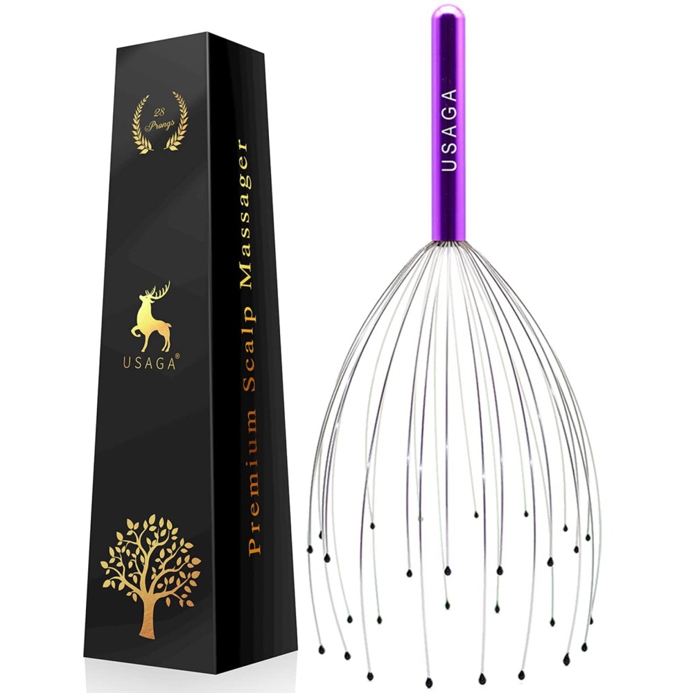 USAGA 28 Fingers Head Scratcher, Head Massager, Scalp Massager for Scalp Body Relaxing (Purple)
