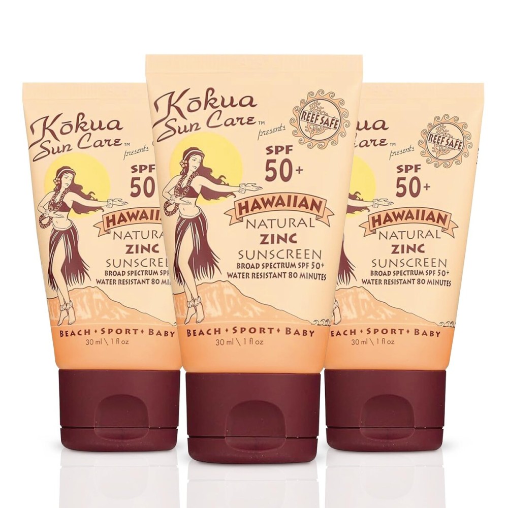 Kokua Sun Care Hawaiian Reef Safe Sunscreen SPF 50 | 1 oz - 3 Pack | Zinc Oxide | Mineral Sunscreen | Face & Body | Moisturizing Sun Protection | Water Resistant | Chemical Free | Natural Ingredients