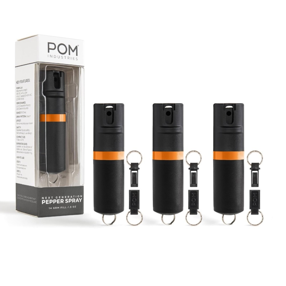 POM Premium Pepper Spray Keychain, Quick Release Access Flip Top Safety, Police Grade OC Formula with UV Marking Dye, 25 Precision Bursts, 10 Foot Effective Range, Made in USA