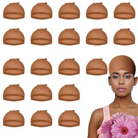 Smilco 20-Piece Black Lace Front Stocking Cap - Stretchy Nylon Wig Cap for Women\'s Wigs, Brown