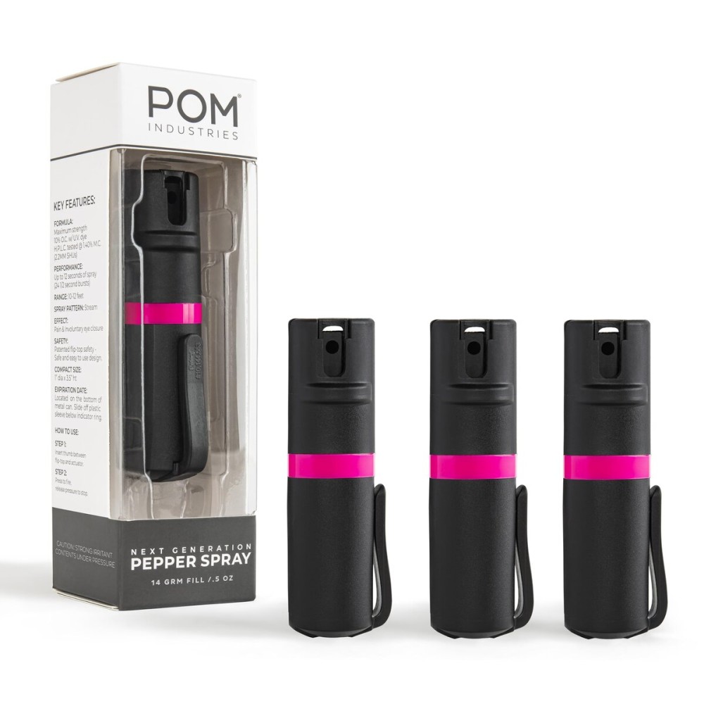 POM Pepper Spray Pocket Clip - Flip Top Safety - Maximum Strength OC Spray Self Defense - Tactical Compact & Safe Design - Quick Key Release - 25 Bursts & 10 ft Range
