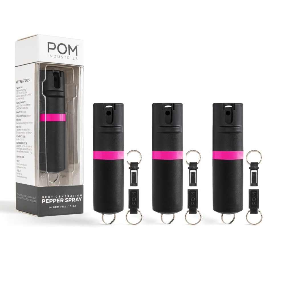 POM Premium Pepper Spray Keychain, Quick Release Access Flip Top Safety, Police Grade OC Formula with UV Marking Dye, 25 Precision Bursts, 10 Foot Effective Range, Made in USA
