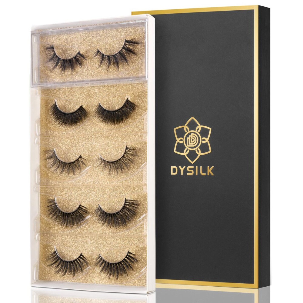 DYSILK False Eyelashes Fake Lashes - Eyelashes Natural Look 5 Pairs 6D Lashes Mink Eyelashes 5 Styles Mixed Fluffy Lashes Reusable Fake Eyelashes Wispy Mink Lash Natural Look| 15mm-18mm