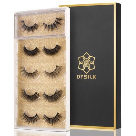 DYSILK False Eyelashes Fake Lashes - Eyelashes Natural Look 5 Pairs 6D Lashes Mink Eyelashes 5 Styles Mixed Fluffy Lashes Reusable Fake Eyelashes Wispy Mink Lash Natural Look| 15mm-18mm