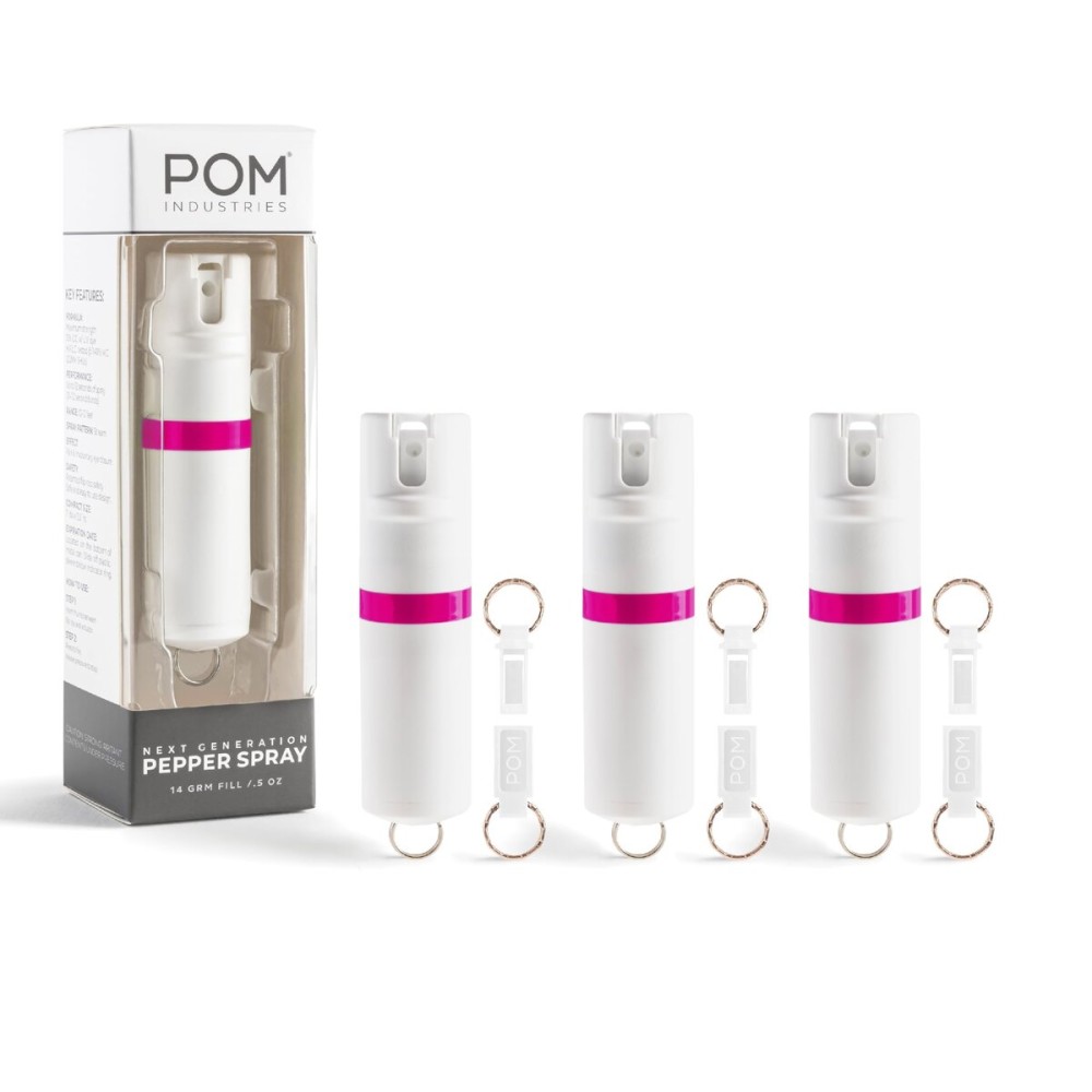POM Pepper Spray Keychain, Quick Key Release for Instant Access, Flip Top Safety, Maximum Strength OC Formula with UV Marking Dye, 25 Bursts, 10 ft Range, 0.5 fl oz
