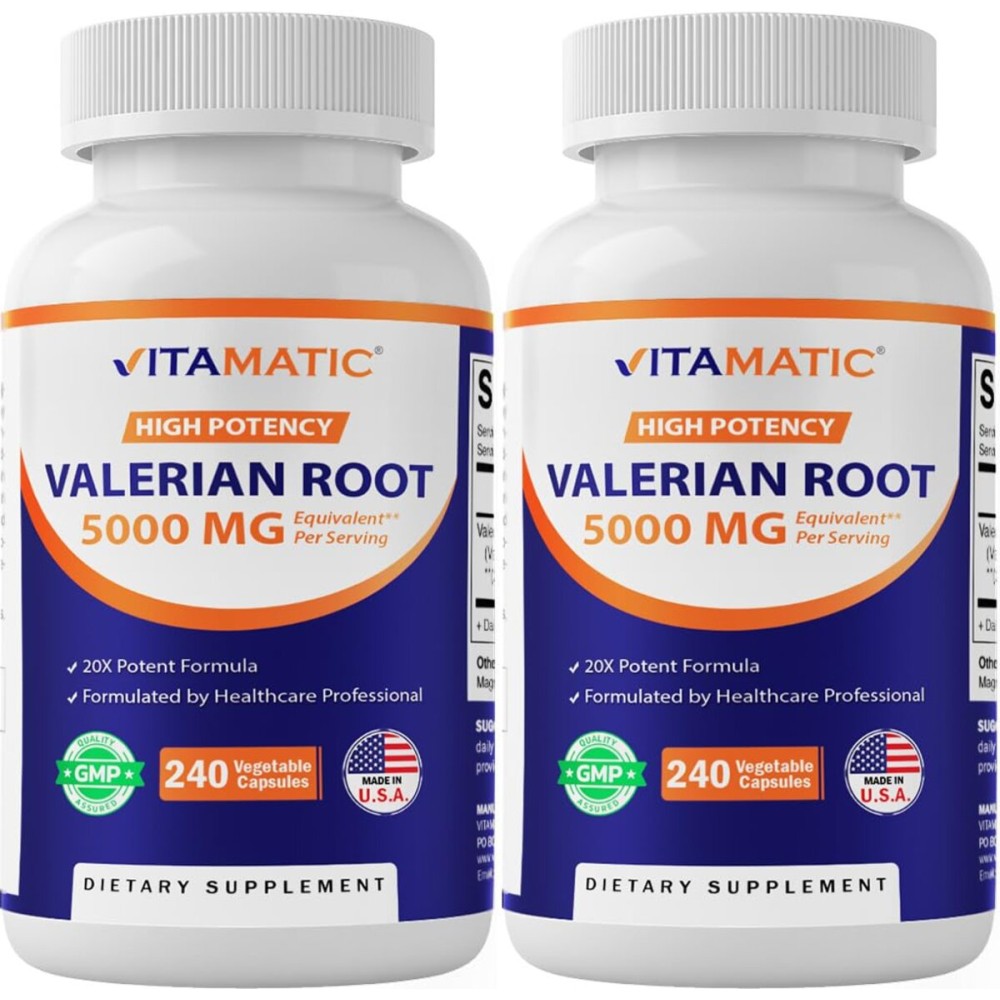 Vitamatic 2 Packs Valerian Root 20:1 Extract 250 mg - 240 Capsules - 20X Concentrated Extract
