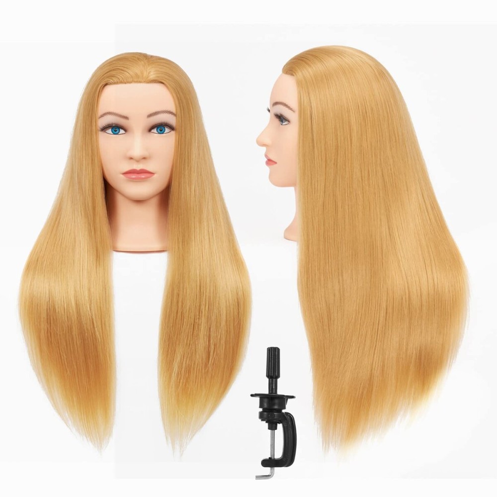 Hairginkgo Synthetic Fiber Training Head 26-28 Braiding Head Hair Styling Manikin Cosmetology Doll Hairdresser Training Model for Cutting Braiding Practice with Clamp