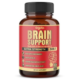 9in1 Brain Support Supplement - Concentrated Ashwagandha Root, Gotu Kola Powder, Bacopa Monnieri Powder and More - 90 Capsules - 3 Months Supply