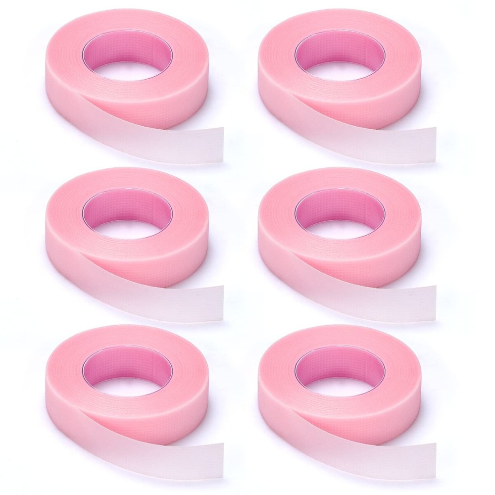 JASSINS 6 Rolls Eyelash Tape, Adhesive Fabric Eyelash Tapes, Adhesive Breathable Micropore Fabric Tape for Eyelash Extension Supply,9 m/10 Yard Each Roll (P.E-Pink)