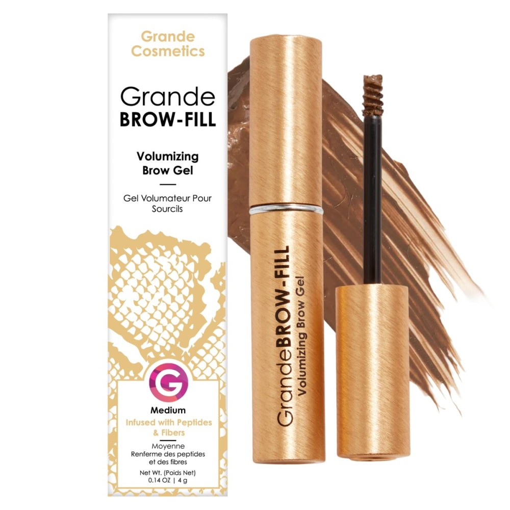 Grande Cosmetics GrandeBROW-FILL Volumizing Brow Gel with Fibers & Peptides, for Natural & Fuller-Looking Eyebrows - Medium (0.14 fl oz)