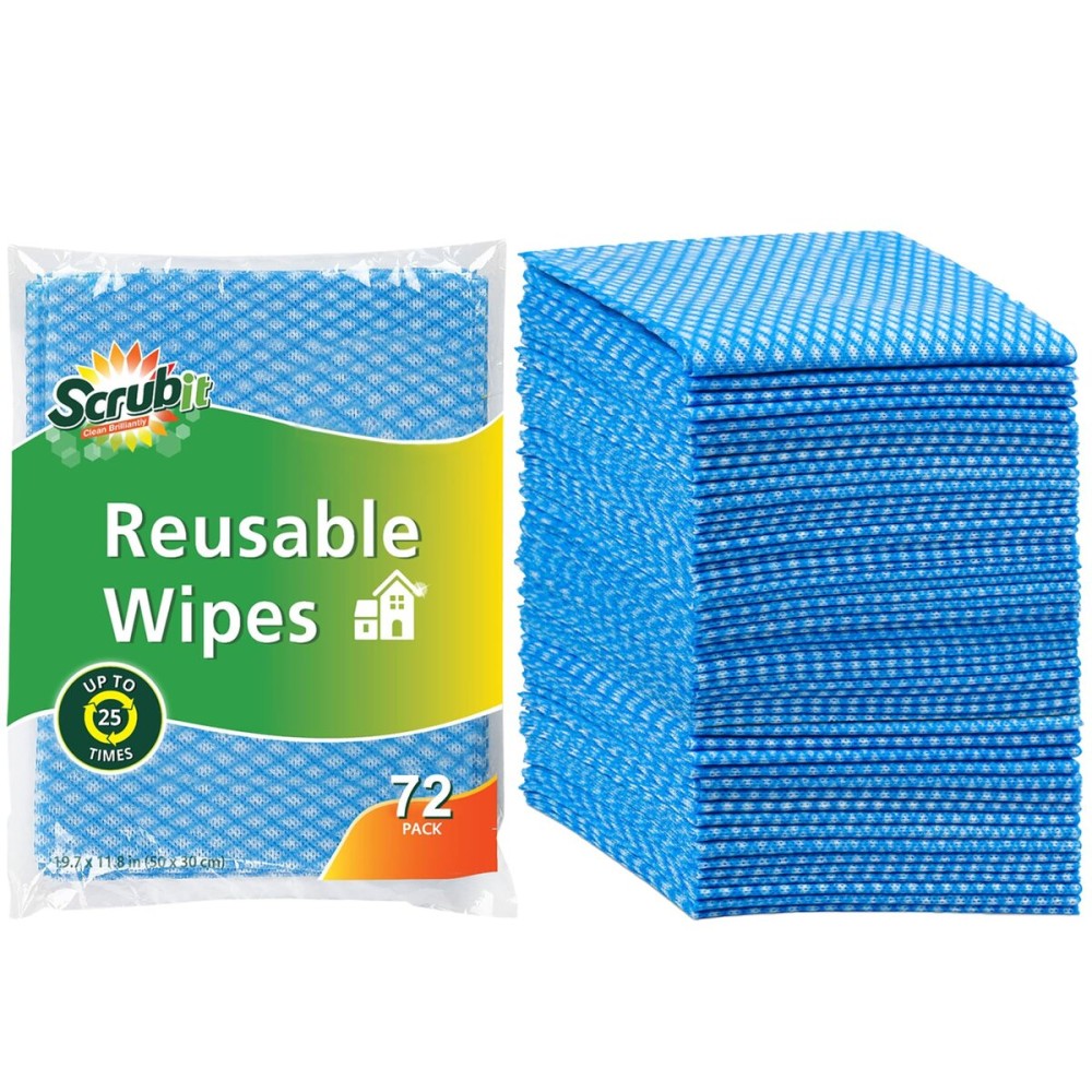 SCRUBIT Reusable Cleaning Wipes, Handy Wipes for Kitchen and Office - Dish Cloths for Washing Dishes - Multi Purpose Disposable Cleaning Towels (12 x 20 in) 72 Pack (Blue)