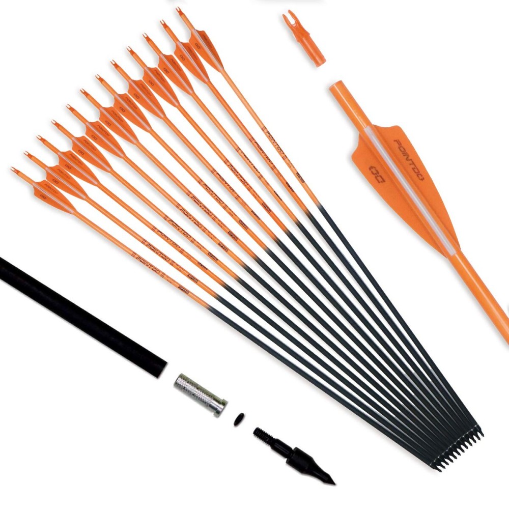 Pointdo 30inch Carbon Arrow Fluorescence Color Targeting and Practice and Hunting Arrows for Compound Bow and Recurve Bow with Removable Tips(Pack of 12) (Fluorescein Orange)