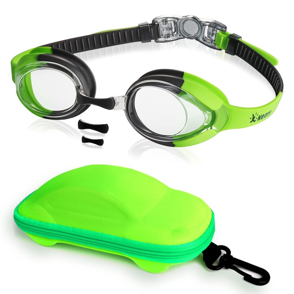 Keary Kids Swim Goggles for Toddler Children Girls Boys Youth, Anti-Fog Waterproof UV Protection Crystal Clear Vision Flat Lens Water Pool Goggles with 3 Nose Pieces