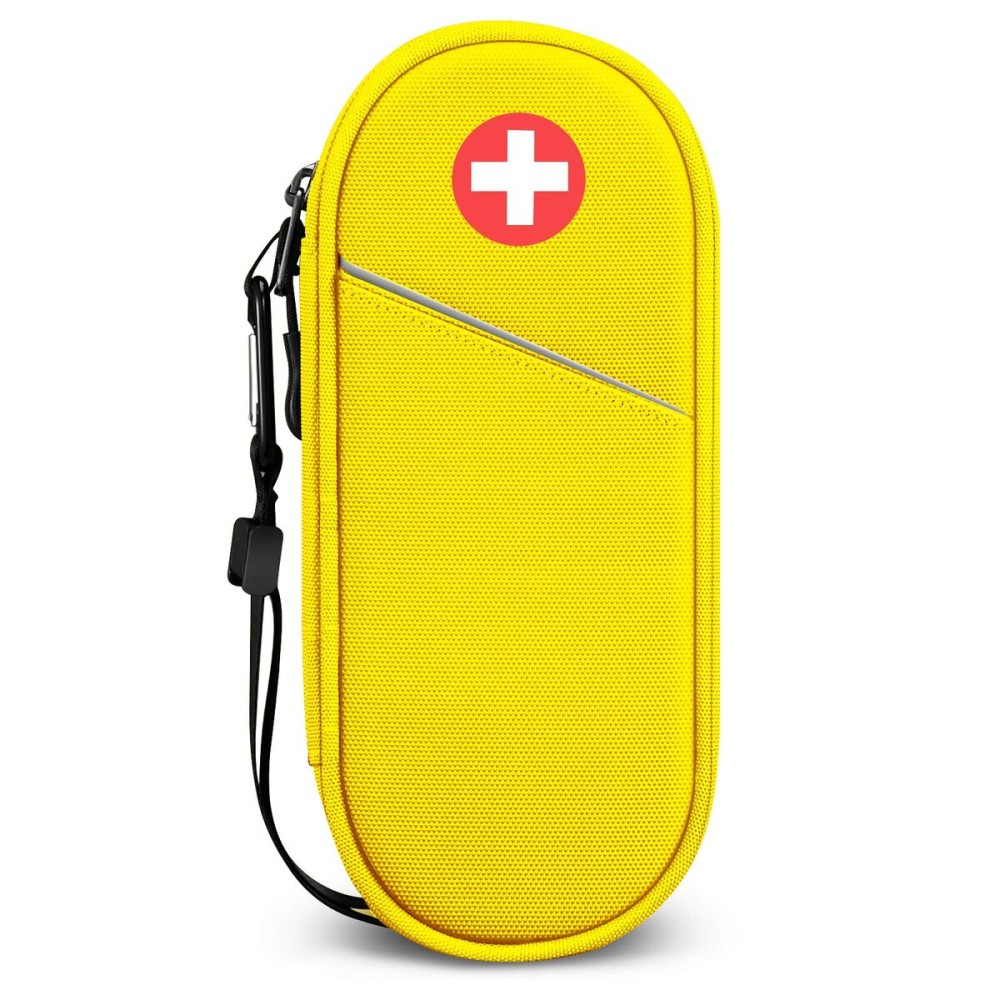 SITHON EpiPen Medical Carrying Case Insulated, Travel Medication Organizer Bag Emergency Medical Pouch Holds 2 EpiPens, Asthma Inhaler, Anti-Histamine, Auvi-Q, Allergy Medicine Essentials, Yellow