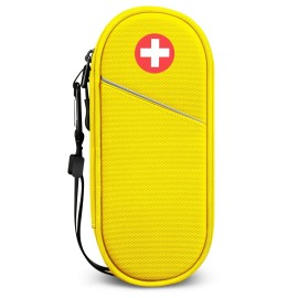 SITHON EpiPen Medical Carrying Case Insulated, Travel Medication Organizer Bag Emergency Medical Pouch Holds 2 EpiPens, Asthma Inhaler, Anti-Histamine, Auvi-Q, Allergy Medicine Essentials, Yellow