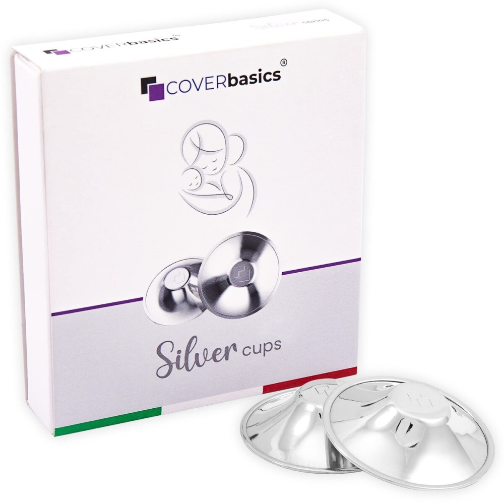 COVERbasics Original Italian Silver Nursing Cups - Nipple Shields for Breastfeeding - Helps Soothe and Protect Sore Nipples - Dermatologically Tested - Medical Device FDA-Registered (Small)