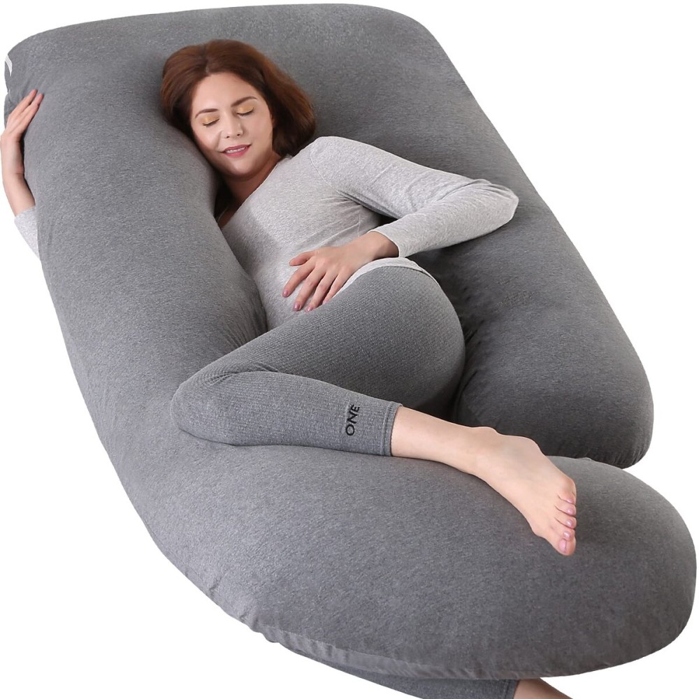 Elover Pregnancy Pillows for Sleeping,U Shaped Full Body Pillow for Pregnancy Women with Removable Jersey Cotton Cover,57 Inch Maternity Pillow(Jersey,Dark Grey)