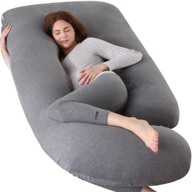 Elover Pregnancy Pillows for Sleeping,U Shaped Full Body Pillow for Pregnancy Women with Removable Jersey Cotton Cover,57 Inch Maternity Pillow(Jersey,Dark Grey)