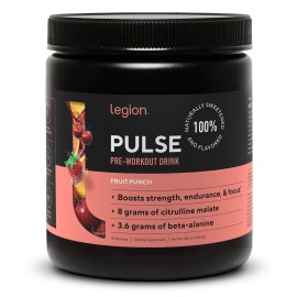 LEGION- All Natural Nitric Oxide Preworkout Drink to Boost Energy, Creatine Free, Naturally Sweetened, Beta Alanine, Citrulline, Alpha GPC (Fruit Punch 10 Servings)