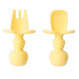 Bumkins Baby Utensils Set, Chewtensils Silicone Spoons for Dipping, Self-Feeding, Baby Led Weaning, Trainer Learning, First Stage Eating, Soft Practice Fork and Spoon, Babies 6 Months, Pineapple