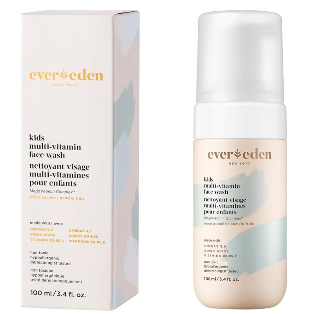 Evereden Kids Face Wash - 3.4 fl oz, Gentle Skin Care, Fresh Pomelo Scent, Gentle Foaming Cleanser, Non-Toxic and Hypoallergenic