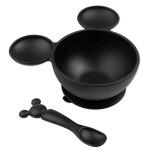 Bumkins Disney Mickey Mouse Bowl, Silicone First Feeding Set with Suction, Includes Spoon, Training Essentials for Baby-Led Weaning, Toddler Self-Feeding, Babies Eating at 4 Mos Up, Black