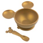 Bumkins Disney Baby Bowl, Silicone Feeding Set with Suction for Baby and Toddler, Includes Spoon, First Feeding Set, Essentials for Baby Led Weaning for Babies Eating 4 Months Up, Minnie Mouse Gold