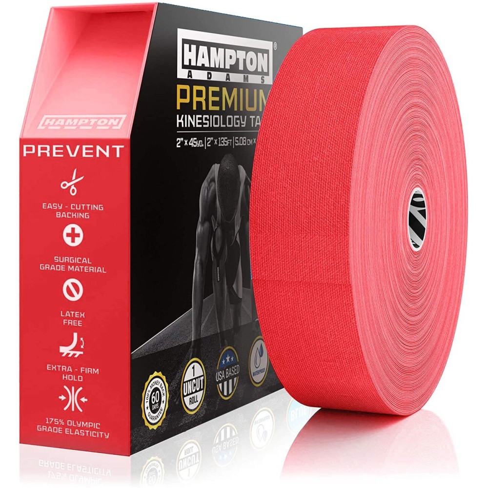Hampton Adams | As Seen on Shark Tank | Elastic Kinesiology Tape (Bulk Roll) | 135ft Uncut | Supports & Protects Muscle Wrist Knee Shoulder Back Plantar Fasciitis | Waterproof Hypoallergenic (Red)