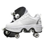 Double-Row Deform Wheel Automatic Walking Shoes Invisible Deformation Roller Skate 2 in 1 Removable Pulley Skates Skating Parkour (Silver, US 4.5)