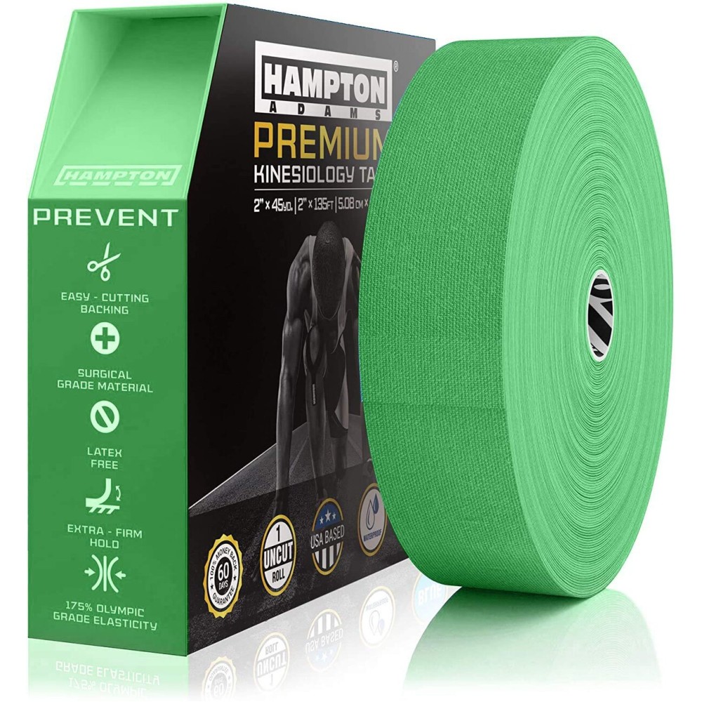 Hampton Adams | As Seen on Shark Tank | Elastic Kinesiology Tape (Bulk Roll) | 135ft Uncut | Supports & Protects Muscle Wrist Knee Shoulder Back Plantar Fasciitis | Waterproof Hypoallergenic (Green)
