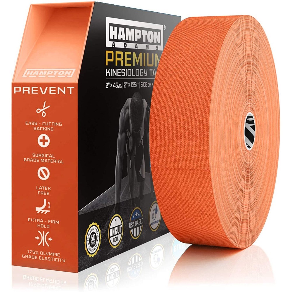 Hampton Adams | As Seen on Shark Tank | Elastic Kinesiology Tape (Bulk Roll) | 135ft Uncut | Supports & Protects Muscle Wrist Knee Shoulder Back Plantar Fasciitis | Waterproof Hypoallergenic (Orange)