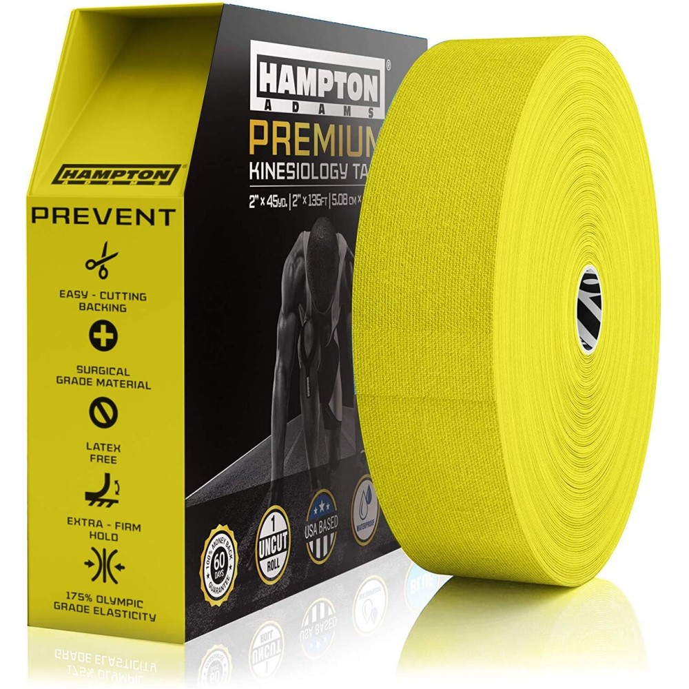 Hampton Adams | As Seen on Shark Tank | Elastic Kinesiology Tape (Bulk Roll) | 135ft Uncut | Supports & Protects Muscle Wrist Knee Shoulder Back Plantar Fasciitis | Waterproof Hypoallergenic (Yellow)