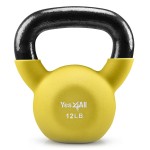 Yes4All Kettlebell, 12 LB Neoprene Coated Cast Iron Kettlebells, Wide Grip Handle & Flat Bottom for Swings, Squats, Deadlifts, Push Ups & Full Body Training at Home Gym