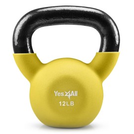 Yes4All Kettlebell, 12 LB Neoprene Coated Cast Iron Kettlebells, Wide Grip Handle & Flat Bottom for Swings, Squats, Deadlifts, Push Ups & Full Body Training at Home Gym