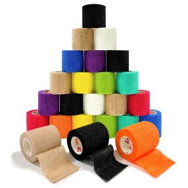 [24Pack 2 x5 Yards] Self Adhesive Bandages Vet Wrap, Wrap Tape Athletic Cohesive Bandage for Sports Injury, Strain, Knee&Wrist, Ankle Sprains. First Aid Non-Woven Bandages