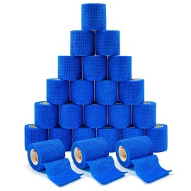 [24Pack 2 x5 Yards] Blue-Self Adhesive Bandages Pre Wrap, Athletic Elastic Cohesive Bandage for Sports, Injuries, Treatments, and Recovery, First Aid Tape Vet Wrap for Cat, Dog