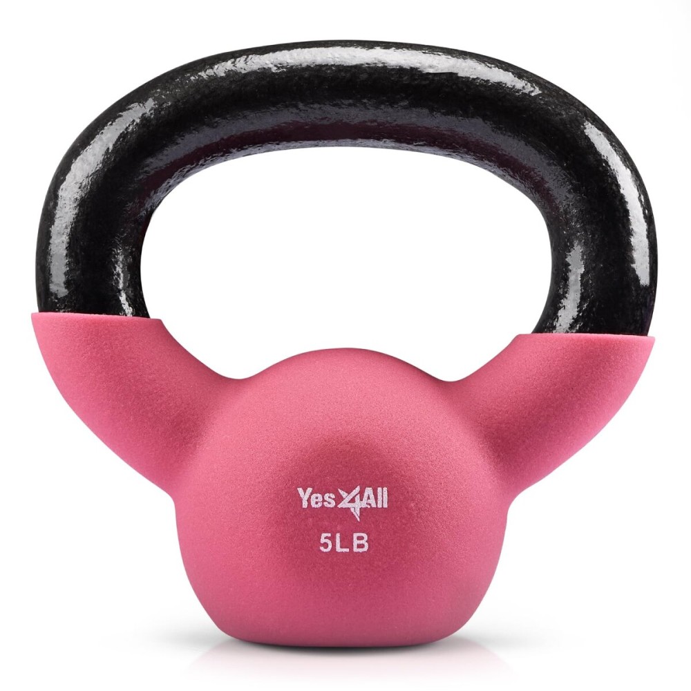 Yes4All Kettlebell, 5 LB Neoprene Coated Cast Iron Kettlebells, Wide Grip Handle & Flat Bottom for Swings, Squats, Deadlifts, Push Ups & Full Body Training at Home Gym